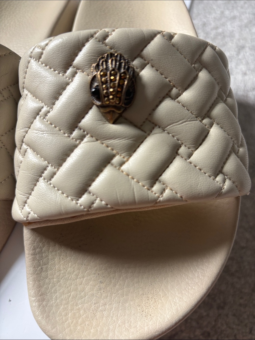 Kurt Geiger Quilted Meena Eagle Cream Slides, sz 10 - Picture 4 of 11
